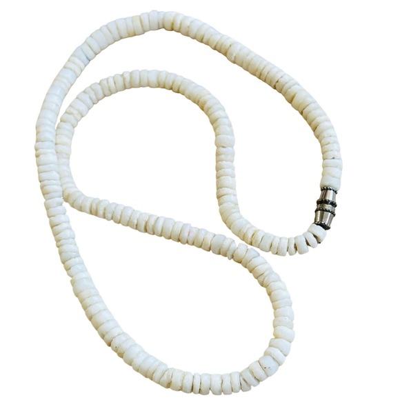 VTG 70s surfer Choker Hawaii Puka Shell Necklace groovy Beads authentic 18